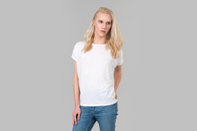 Beautiful young man with long blonde hair