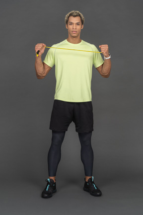 Man working out with resistance band
